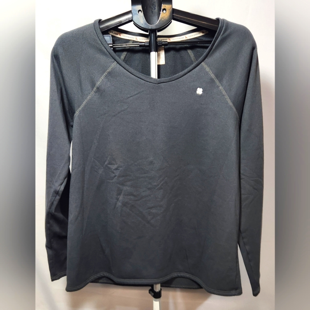 Lucky Brand Fitted Raglan Long Sleeve PJ Tee in Gray and White-Size XL